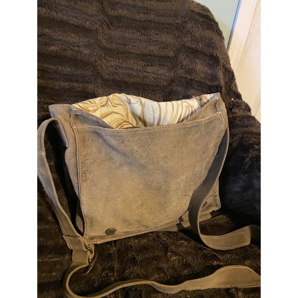 Vintage Distressed Olive Grey Leather Messenger Bag Crossbody Satchel Lining